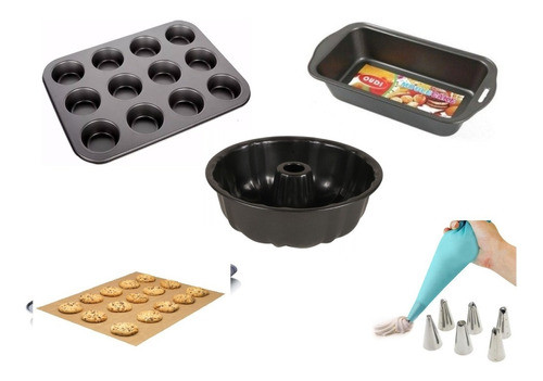Set Kit Reposteria Muffins Flanera Teflon Manga Picos Planch 0