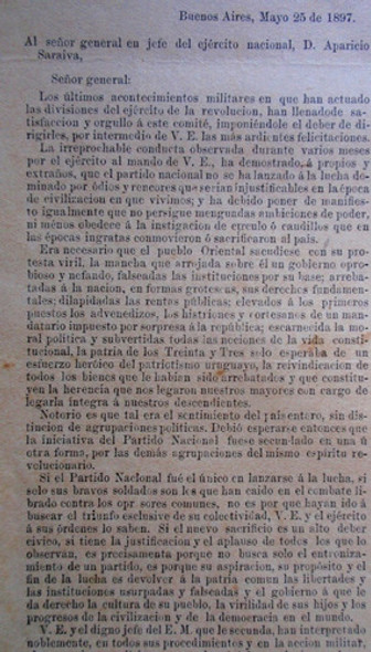Boletin Revolucion 1897 Nota Al General Saravia Buenos Aires 1