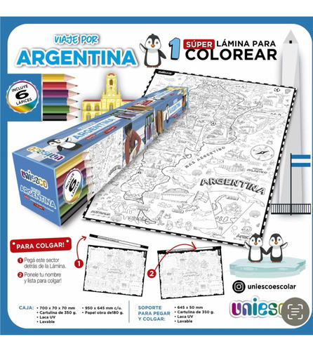 Súper Láminas Para Colorear Viaje Por Argentina + 6 Lápices 1
