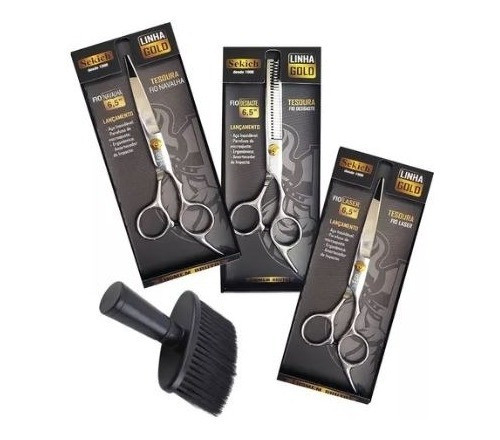 Kit 3 Tesouras Profissionais Barbeiro Fio Laser Navalha Desf 0