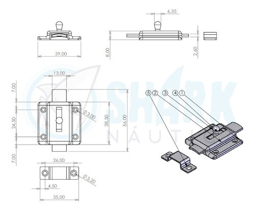 Tarjeta Ferrolho Tranca Fecho Fio Chato 1.1/2 3,8cm Aço Inox 1