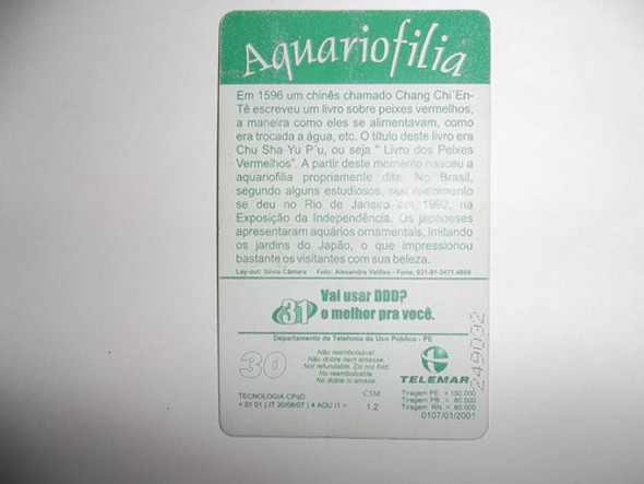 Cartão Telefônico Aquariofilia Telemar 1
