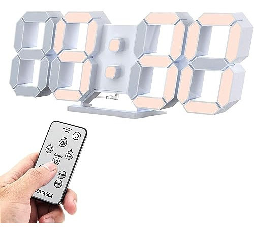 Reloj Despertador Escritorio Digital Led 3d 25 Cm Blanco 0