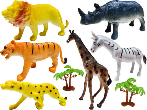 Set X 6 Animales Salvajes De Goma Juguete Regalo En Blister 0