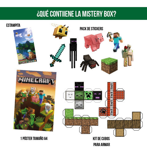 Mistery Box Maincraft Stickers + Poster + Cubos Para Armar 1