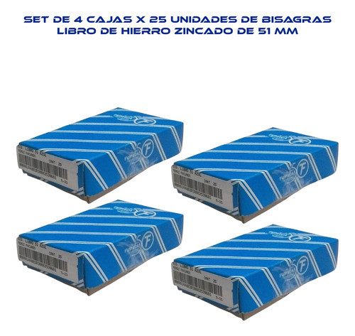 Bisagra Libro Hierro Zincado - 51mm - 4 Cajas X 25 U. - Fdn 1