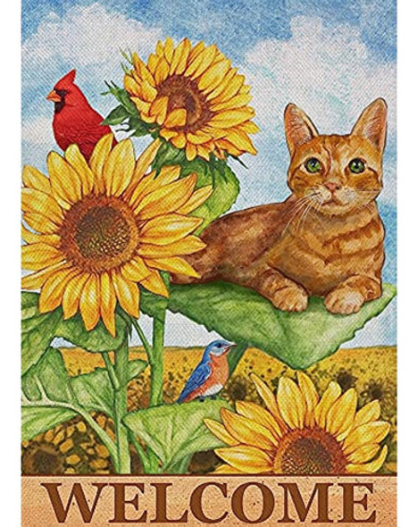 Furiaz Cat Cardinal Sunflower Bienvenido Bandera Decorativa 0