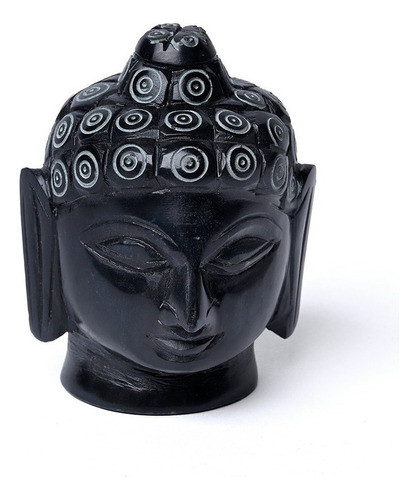 Máscara Buda De Cerámica Chica Esculpida Negra Decoración 0