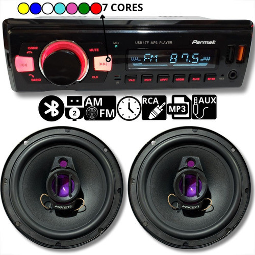 Kit Mp3 Player Som Carro Bt 2usb E Par Alto Falante 6 Pol 1
