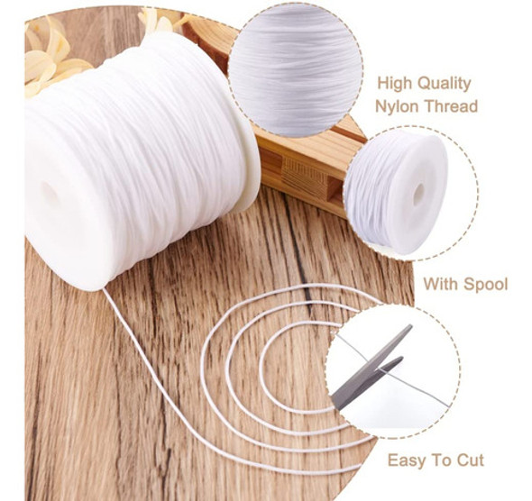Hilo De Nylon Trenzado De 0.8mms Rollo De 100yds=92m Blanco 1 Hilo De Nylon Trenzado De 0.8mms Rollo De 100yds=92m Blanco 1