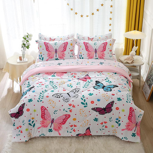 Jameswish Butterfly Comforter Set Twin Size Para Niñas Niños 0