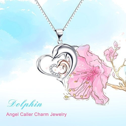 Angel Llamador Oro Rosa Delfin Collar De Plata De Ley 925 Tw 1