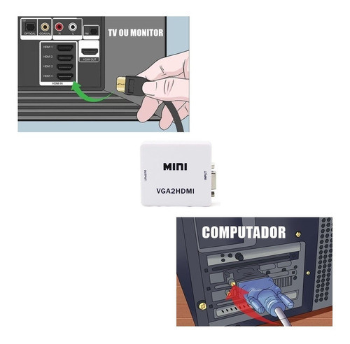 Converter Sinal Vga Para Hdmi Adaptador Pc / Monitor Novo 1