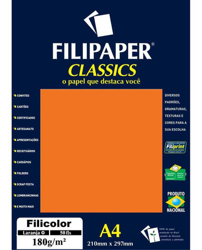 Papel A4 Color Filicolor Laranja 180g. 0