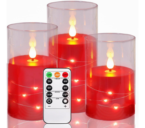 Juego De 3 Velas Led Para Eventos En Color Rojo 0