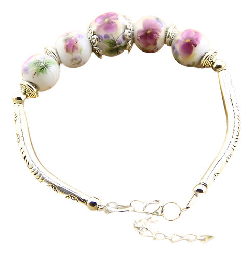 Flor Roja Cerámica Abalorios Pulsera Porcelana Con Aleación 0