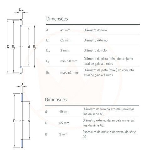 Rolamento Axk4565 + 2as4565 Ø45 X Ø65 X 5mm Axial De Agulhas 1