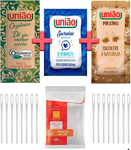 Adocante Sucralose Sache + Organico + Mascavo + Mexedor Cafe 0