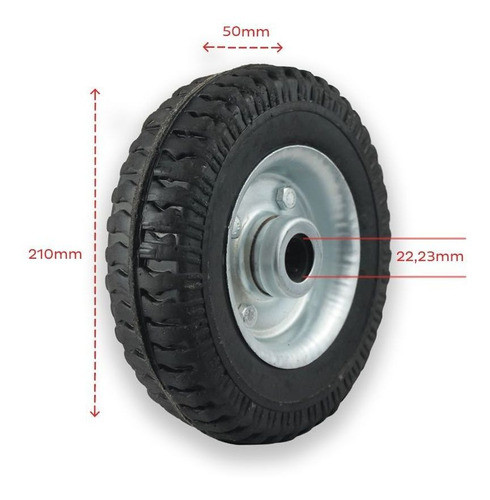 Roda Borracha Maciça Para Carrinhos 250-4 Com Rolete 7/8 Pol 1