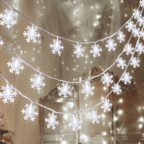 2 Piezas De 100 Luces Led De Copo De Nieve Para Colgar Decor 0