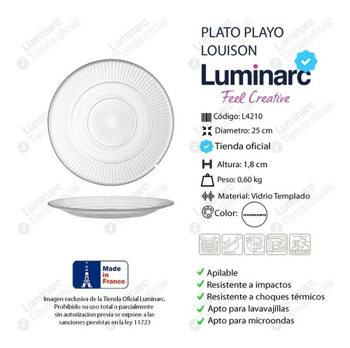 X 4 Plato Playo Luminarc Louison Tipo Vintage Vidrio 25 Cm G 1