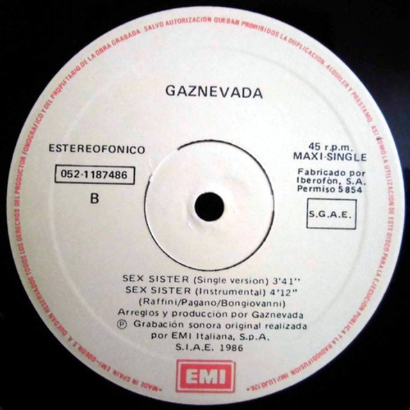 Gaznevada Sex Sister Vinilo Maxi Italo Dificil Spain 1986 1