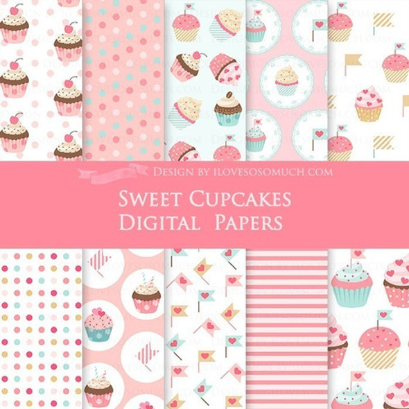 Papeles Digitales Cupcakes Rosas M8 0