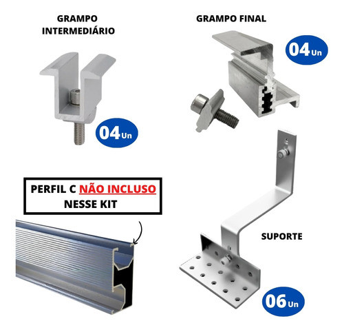 Kit Estrutura Suporte Linha C 03 Placas Solar Telha Colonial 1