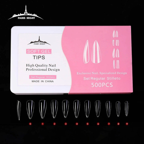 Tips Para Soft Gel Paris Night Stiletto En Caja 500 Und 1