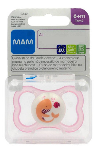 Chupeta Mam Bico De Silicone Air 6m+ Rosa C/ Estojo 1