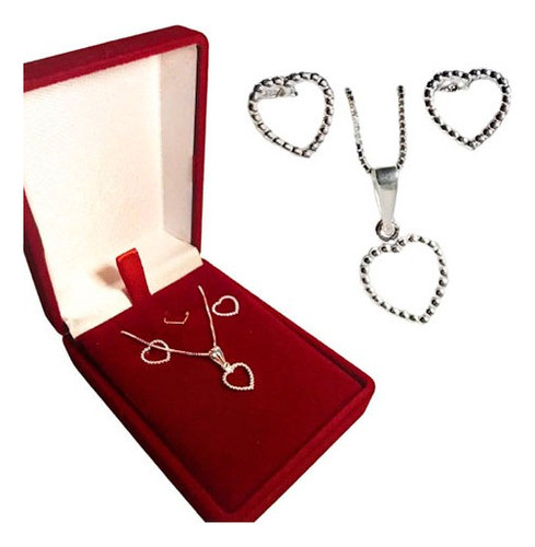 Conjunto De Prata 925 Feminino Colar E Brincos Coração 0