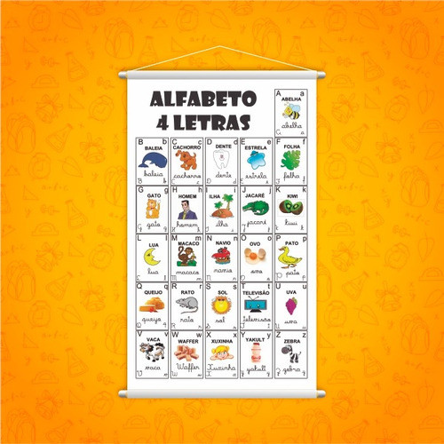 Cartaz Escolar Alfabeto 4 Letras Painel Educativo 120x65cm 1