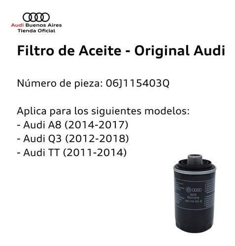Filtro De Aceite Original Vw Golf 2012 Al 2013 Audi Q3 1