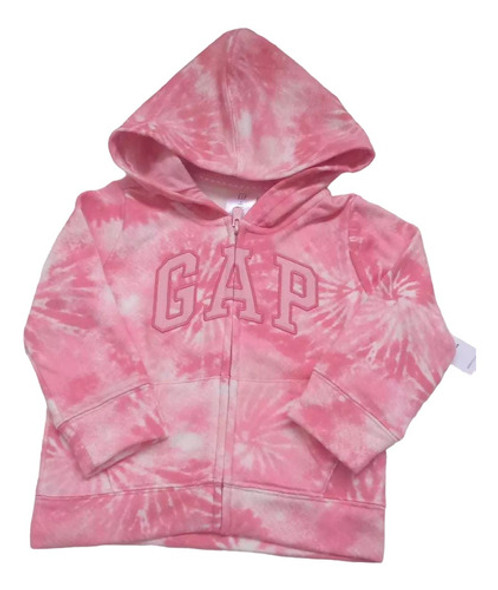 Blusa Moletom Rosa Tai Dye Com Zíper Capuz E Bolso Gap 0