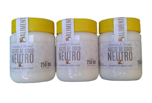 Aceite De Coco Neutro X 250 Ml X 3 Unidades Puro En Once. 0