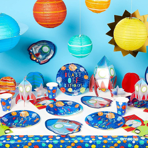 Amscan Blast Off Birthday Rocket Shaped Paper Plates - 7 1/2 1