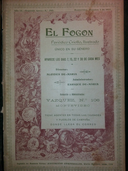 Revista El Fogon 1907 Chores  Dalmiro Felippone En Asuncion 0