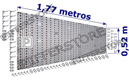 Painel P/ Ferramentas 1,77x0,52 Plástico Cinza C/ 72 Ganchos 1