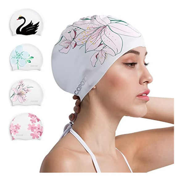 Copozz Gorro De Natación De Silicona Para Mujer, 0