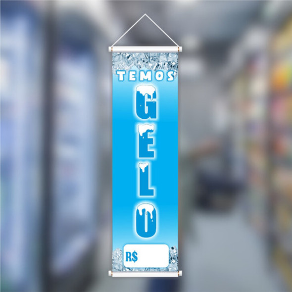 Banner Faixa Temos Gelo Preço Editável Depósito Posto Placa 1