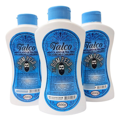 Kit 3 Talco Mentolado Dom Pelo 200g P Barbeiro Profissional 1
