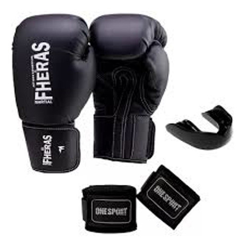 Kit Luva Boxe Muay Thai Fheras + Bandagem 2,5m + Bucal 0