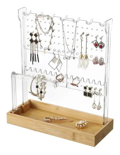 Organizador De Accesorios Pulsera Aros Collares  Base Bambú 0