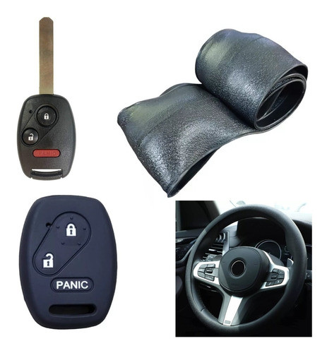Cubre Volante + Funda Llave Silicona Honda City Civic Negro 0