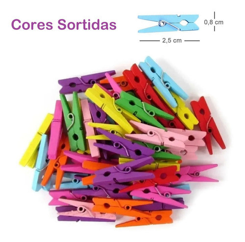 96un Mini Prendedor Pregador Grampos Madeira Colorido 1