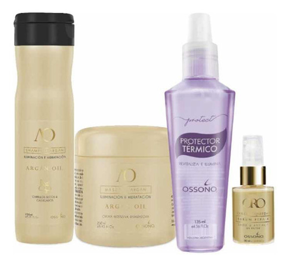 Kit Argan Ossono Shampoo+mascara+protector Térmico+serum Oro 0