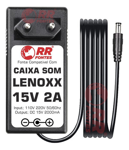 Fonte Carregador 15v 2a Para Caixa Som Lenoxx Ca-500 Ca-340 1