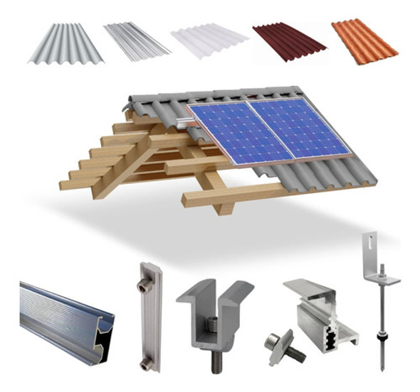 Kit Estrutura Linha C 1,20m P/ 2 Placas Solar Viga Madeira 0