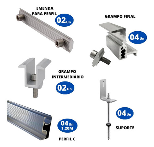 Kit Estrutura Linha C 1,20m P/ 2 Placas Solar Viga Madeira 1