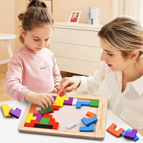 Juego Tangram En Madera De Colores, Puzle Didáctico Infantil 1
